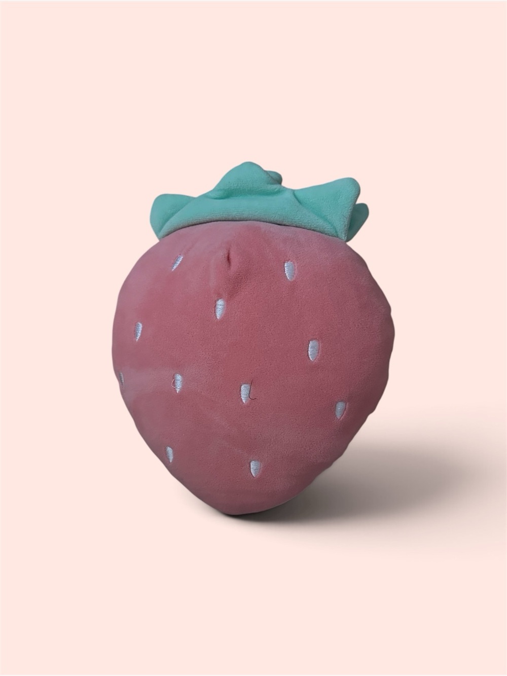 Plush Strawberry Throw Pillow - Pink with Green Top